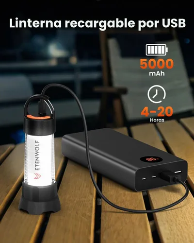 Vista 8 de ETENWOLF Linterna de campamento ultra brillante, mini linterna LED de 1000 lúmenes, linterna recargable de 5000 mAh con 6 modos, luz portátil