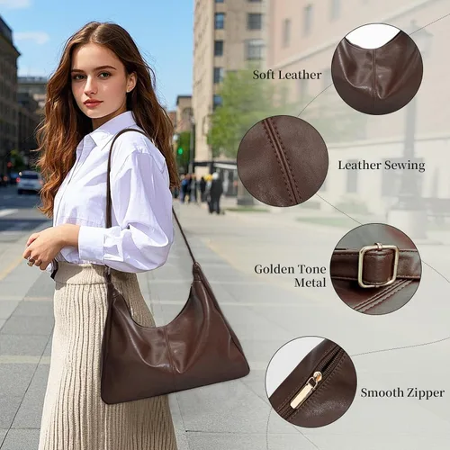 Vista 5 de Bolsos Hobo para mujer, bolsos cruzados de cuero vegano suave, bolso de hombro de cuero bolso de mano holgado