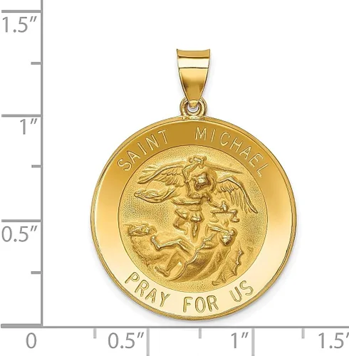 Vista 3 de Collar con colgante de medalla de San Miguel de oro amarillo de 14 quilates, patrón religioso, joyería fina para mujer, regalos para ella, Piedra