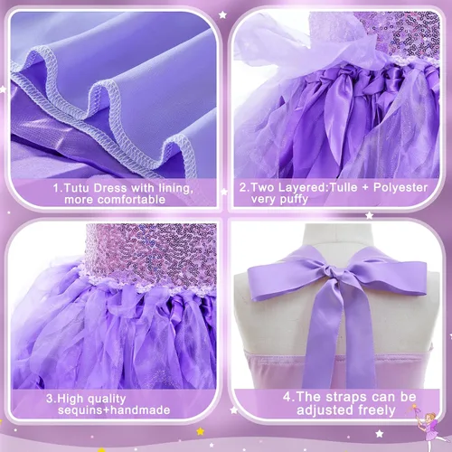 Vista 6 de Vestido tutú para niñas con lentejuelas brillantes de tul de princesa, fiesta de cumpleaños, baile de graduación, vestido deportivo para niñas
