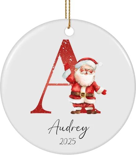 Vista 25 de Paquete de 4 adornos de Navidad personalizados 2025 de cerámica personalizada con foto y texto para decoración de árbol de Navidad, primera Navidad