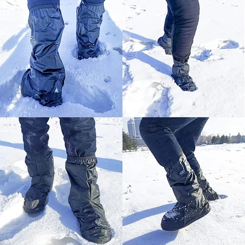 Vista 8 de DJZSSXLW - Fundas impermeables para zapatos de lluvia y nieve, botas de motocicleta para mujeres y hombres, color negro (XL)
