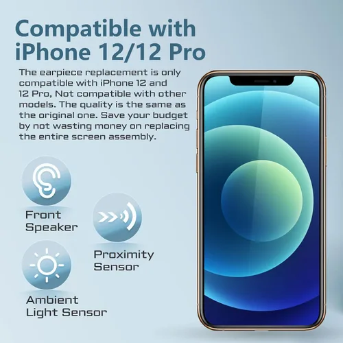 Vista 3 de para iPhone 12 para iPhone 12 Pro Reemplazo del auricular del altavoz frontal OEM 6.1" Ear Part with Proximity Sensor Ambient Light Sensor Flex