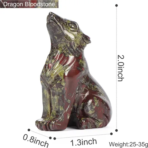 Vista 2 de Artistone Estatua de lobo de cristal de 2.0 pulgadas, piedra de sangre de dragón anhelada a mano, escultura de animal, piedra curativa