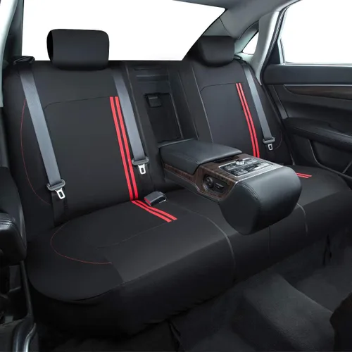 Vista 5 de CAR PASS Juego Universal de Fundas Deportivas para Asientos de Coche, Fundas de Asiento de Tela Transpirable y Cómodas, Juego Completo con Negro rojo