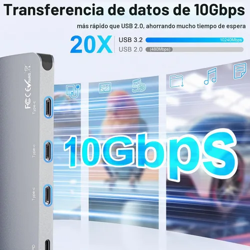 Vista 4 de Hub USB C de 10 Gbps, divisor USB C con pantalla de video de 4K a 60 Hz, carga de entrega de energía de 100 W, adaptador multipuerto USB 4 Hub