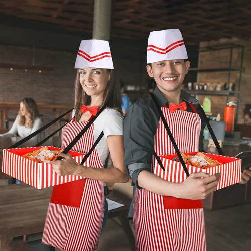 Vista 5 de SATINIOR 8 piezas de disfraz de camarero para adultos, incluyendo bandeja de aperitivos de noche de película, sombrero de chef, delantal, pajarita