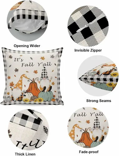 Vista 5 de Juego de 2 fundas de almohada de otoño de 20 x 12 pulgadas, diseño de gnomo de calabaza, fundas de cojín decorativas, fundas de almohada lumbares a