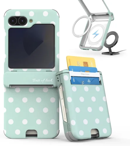 Vista 42 de para Galaxy Z Flip 5 Funda con 2 ranuras para tarjetas, funda rígida delgada y resistente con protección de bisagra, funda completa con protección