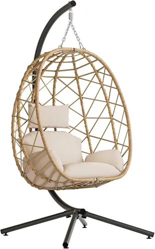 Vista 13 de SWITTE Silla colgante con soporte para exteriores, columpio de mimbre para Marrón