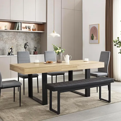 Vista 3 de STHOUYN - Mesa de comedor extensible de 63"-79", moderna de estilo campestre, de madera para la cocina, larga y expandible para 6, 8, 10, gran mesa