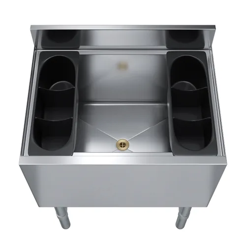 Vista 8 de AmGood 18.5 in. x 24 in. Cubo de hielo debajo de la barra con tapa deslizante NSF Baúl de hielo de acero inoxidable con tapa deslizante