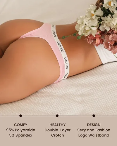 Vista 3 de Paquete de 6 tangas de algodón para mujer, paquete de 6 calzones de algodón de tiro alto, ropa interior transpirable S-XL
