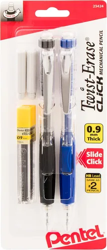 Vista 2 de Lápiz automático Pentel Twist Erase Click con 2 borradores de repuesto y minas, 0.01 pulgadas, barriles surtidos, Variados