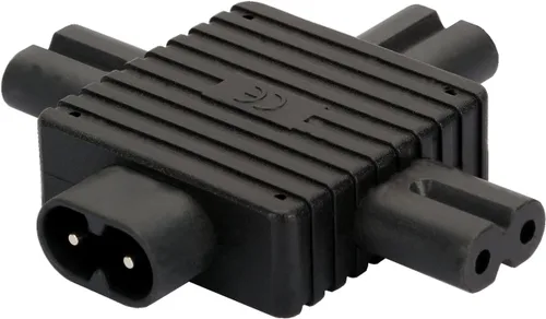 Vista 10 de Cable de alimentación IEC 320 C8 a C7 dual figura 8 macho a doble ángulo recto hembra adaptador 1 en 2 salidas CA, cable de alimentación IEC 320 C8
