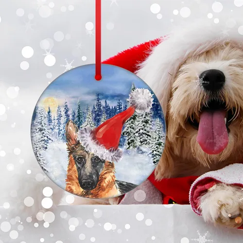 Vista 3 de Adorno de Navidad para bebé, pastor alemán 2023, adorno decorativo para colgar en el árbol, para decoración de perro, regalo de Navidad