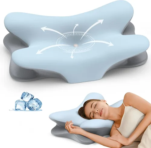 Vista 11 de Besyodo Almohada cervical para el cuello para aliviar el dolor, almohada ergonómica de espuma viscoelástica para dormir, almohada de contorno Gris