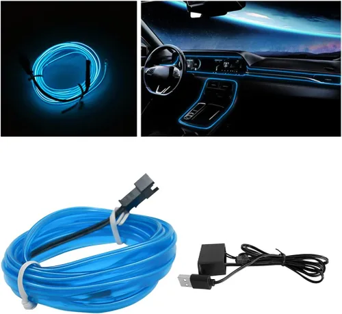 Vista 7 de Tira de luces LED de cable EL, tira de luz de neón automática USB de 10 pies/3M con borde de costura, kits de iluminación ambiental