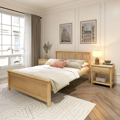 Vista 23 de Plank+Beam - Estructura de cama individual de madera maciza, cama de plataforma con cabecero, arcilla
