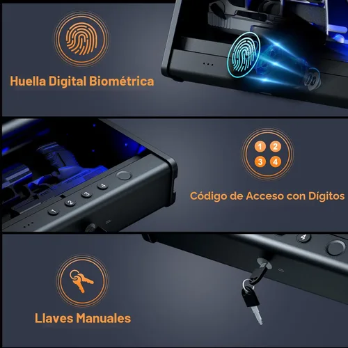 Vista 7 de PINEWORLD Caja fuerte para armas, caja de seguridad biométrica para pistola, caja fuerte para pistola con teclado retroiluminado de huellas