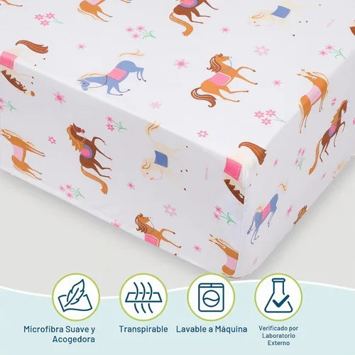 Vista 3 de Wildkin Juego de sábanas tamaño individual – Microfibra suave, sábana bajera y sábana superior, funda de almohada – Caballos