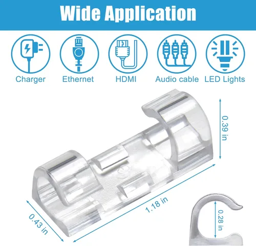 Vista 4 de 40 clips adhesivos fuertes transparentes, soportes de alambre de alta calidad para pared, organizador de cables fuerte debajo del escritorio