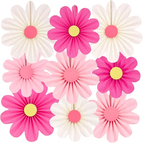 Vista 23 de SUNBEAUTY Abanicos de papel dorados y negros para fondo de fiesta de té, boda, primavera, cumpleaños, aula, baby shower, Halloween, decoración