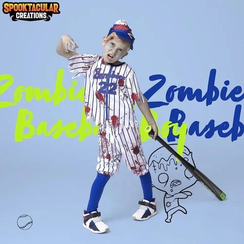 Vista 2 de Spooktacular Creations Disfraz de zombi de béisbol azul para fiestas de disfraces de Halloween, disfraces de fiesta temática de zombis