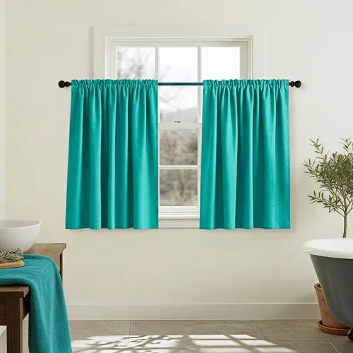 Vista 10 de Mrs.Naturall - Cortinas opacas cortas beige para ventanas pequeñas de 18x24 pulgadas de largo