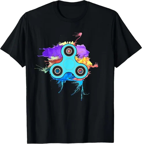 Vista 6 de Retro Fidget Spinner Neon Watercolor Splash Funny T Shirt