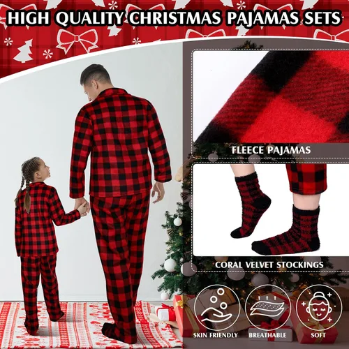 Vista 3 de Liitrsh Conjunto de pijamas de Navidad familiares con calcetines a juego, pijamas de Navidad a cuadros para vacaciones familiares