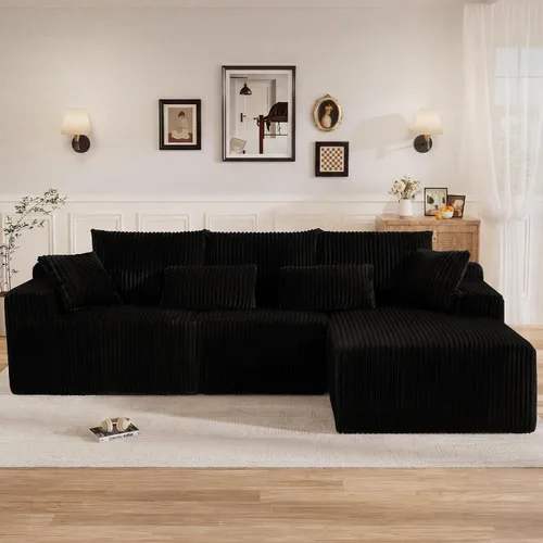 Vista 15 de Sofás seccionales sin hueso en forma de L de 108 pulgadas para sala de estar, moderno y cómodo sofá modular de pana comprimida de espuma