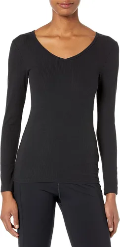 Vista 2 de Amazon Essentials - Camisas de manga larga de punto con cuello en V de canalé para mujer, de ajuste delgado para superposición