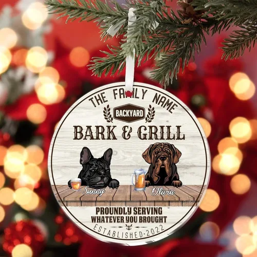 Vista 7 de SILYHEART Adorno acrílico navideño de perro toro francés y mastín napolitano, adornos de sublimación de Navidad, nombre de perro, divertido perro