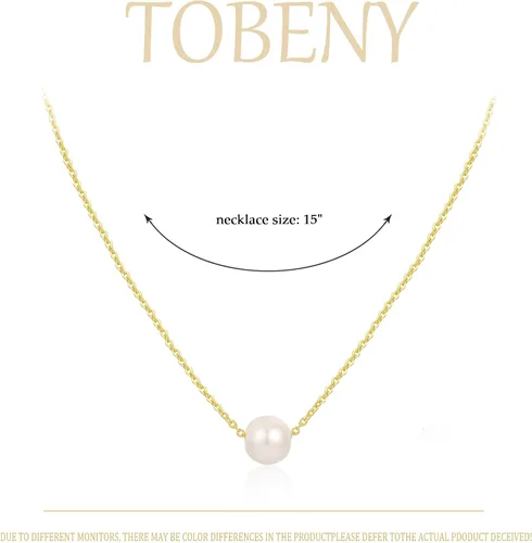 Vista 5 de TOBENY Collares de perlas para mujer, chapado en oro de 14 quilates, hecho a mano, gargantilla de perlas de imitación blanca, delicado collar