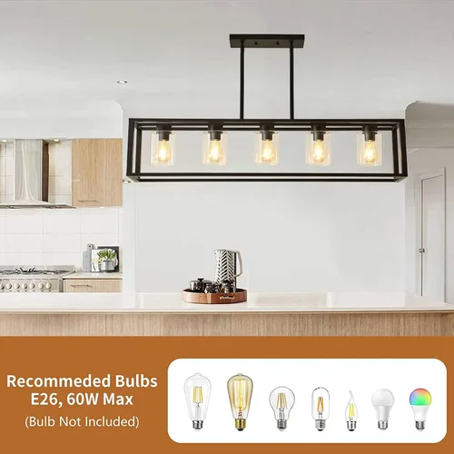 Vista 2 de Lámpara de comedor estilo granja para isla de cocina, lámpara colgante rectangular negra, lámpara moderna de comedor, lámparas colgantes