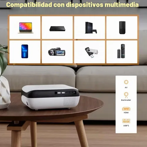Vista 3 de Proyector, proyector Bluetooth nativo 1080P, portátil al aire libre, mini proyector Full HD, altavoz de dormitorio en casa