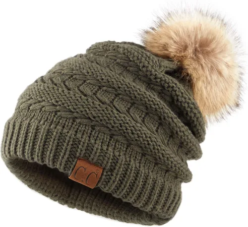 Vista 120 de Gorro unisex liso con pompón y ribete (HAT-43) de C.C Hatsandscarf Exclusives Marfil