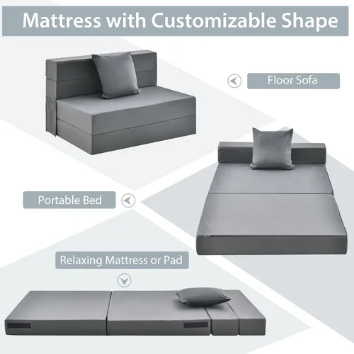 Vista 4 de Giantex Sofá cama plegable de 6 pulgadas con almohada, colchón de triple pliegue con espuma de alta densidad, sofá plegable con reposacabezas, cama