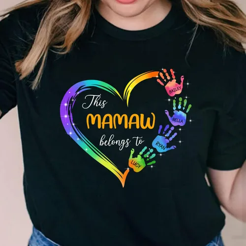 Vista 5 de Camisa personalizada con las manos con nombre de Mamaw Belongs to Grandchildren Regalo personalizado para el día de la madre, Navidad, cumpleaños