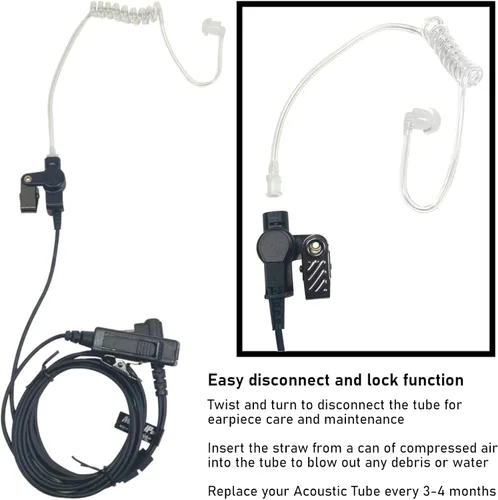 Vista 4 de MaximalPower Kit de vigilancia de auriculares de tubo acústico con PTT y con aplicación de Kevlar dentro del cable compatible con radios