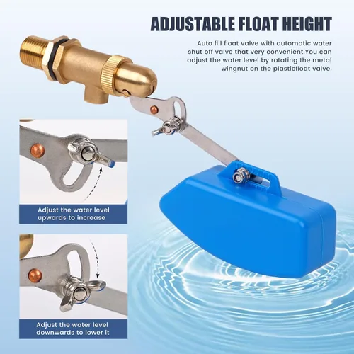 Vista 2 de Válvula de flotador de latón de 1/2 pulgada para tanque de agua con manguera, válvula de llenado automático de piscina, válvula de bola de flotador