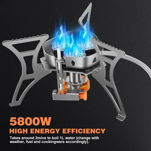 Vista 2 de WADEO Estufa de camping resistente al viento de 6800 W, estufa de mochilero con encendido piezoeléctrico y adaptadores de recipiente de combustible