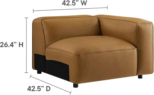 Vista 4 de Modway Auren Sofá modular de cuero vegano de 5 piezas en color camello – Piel sintética en forma de L – Cómodo sofá moderno de piel sintética – Sofá