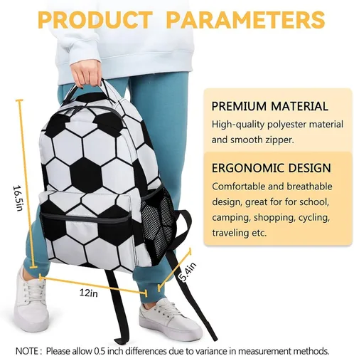 Vista 3 de Sharecolor Mochilas de fútbol para niños, mochila grande y bonita para la escuela, mochila ligera blanca para niños, 1-1Soccer