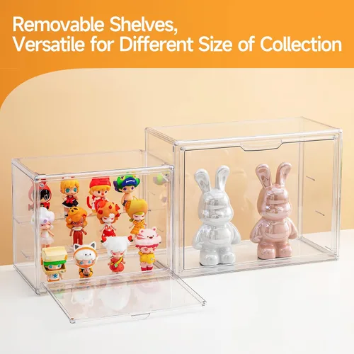 Vista 4 de Vitrinas de acrílico para coleccionables, cajas de estante transparentes de 3 niveles para figuras, vitrina para figuras de acción apilable y a