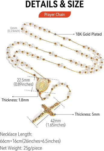 Vista 6 de FaithHeart Collar de cruz de rosario cristiano para mujeres y hombres, acero inoxidable para orar rosario en Y, caja de regalo