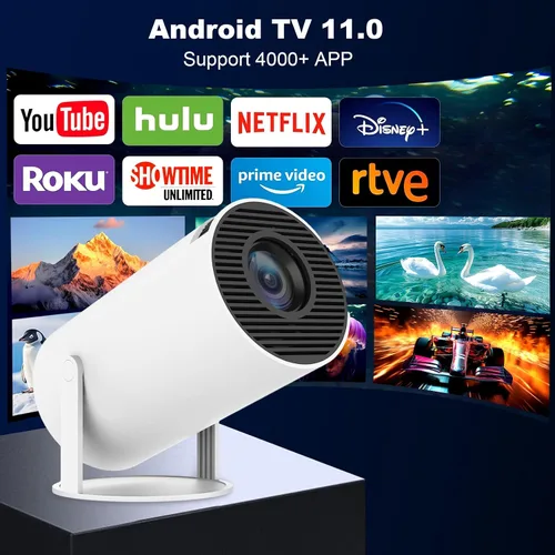 Vista 2 de Mini Proyector, Proyector Portátil HY300, Soporte 4K 1080P con WIFI6 de Doble Banda 5G Inalámbrico 5.0 Bluetooth Android 11, Rotatable 180°