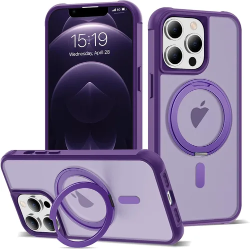 Vista 36 de Funda para iPhone 11 de 6.1 pulgadas con soporte de anillo magnético giratorio de 360°, compatible con MagSafe ligera y translúcida mate, funda
