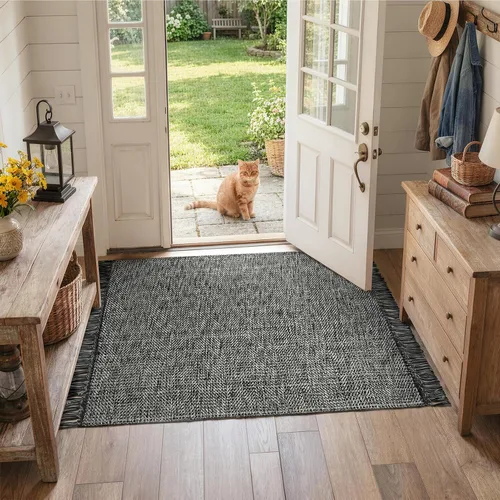 Vista 79 de Collive Alfombra de Baño Negra, 2' x 3' Tejida a Mano Lavable Alfombras Pequeñas de Cocina, Alfombra de Entrada Reversible de Algodón Alfombra